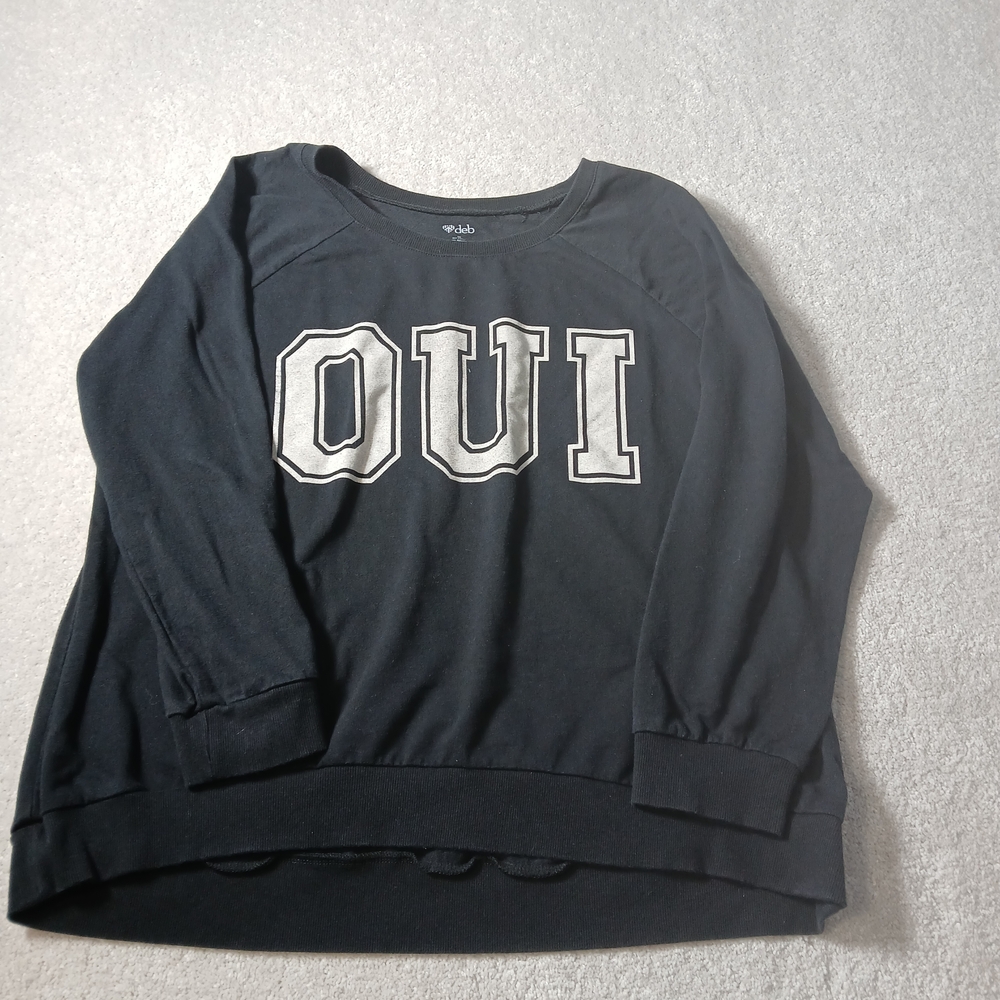 Deb Black Crew Neck Sweater with White Lettering Womens Sixe 3x